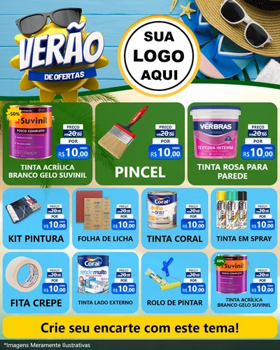 Modelo de Rede Social para Feed Instagram com o tema Verão de Ofertas para Tintas e Ferramentas