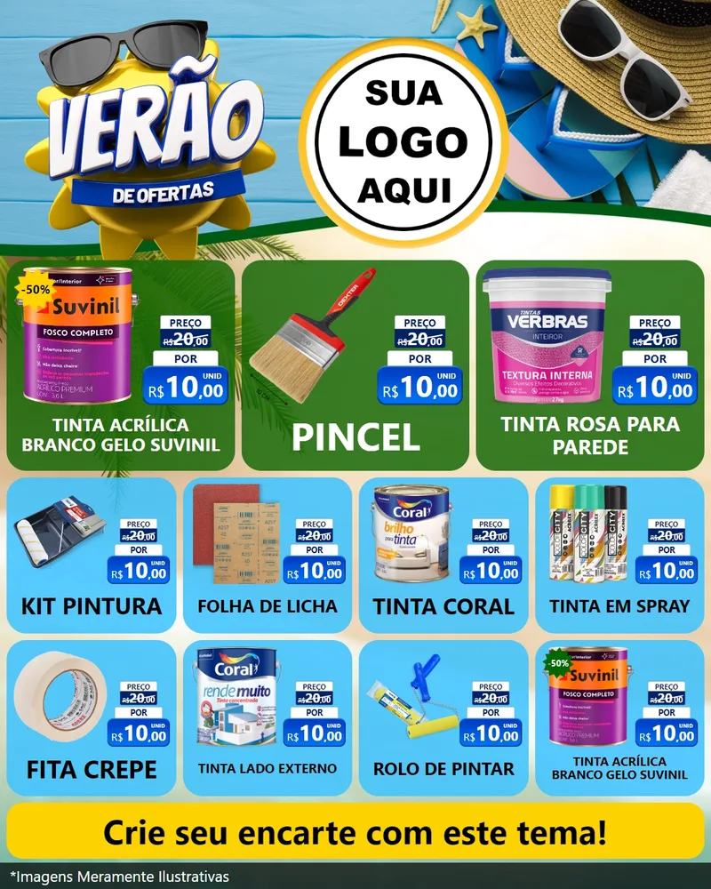 Modelo de Rede Social para Feed Instagram com o tema Verão de Ofertas para Tintas e Ferramentas