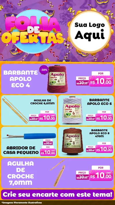 Modelo de TV para TV Vertical com o tema Folia de Ofertas para Armarinho e Aviamentos