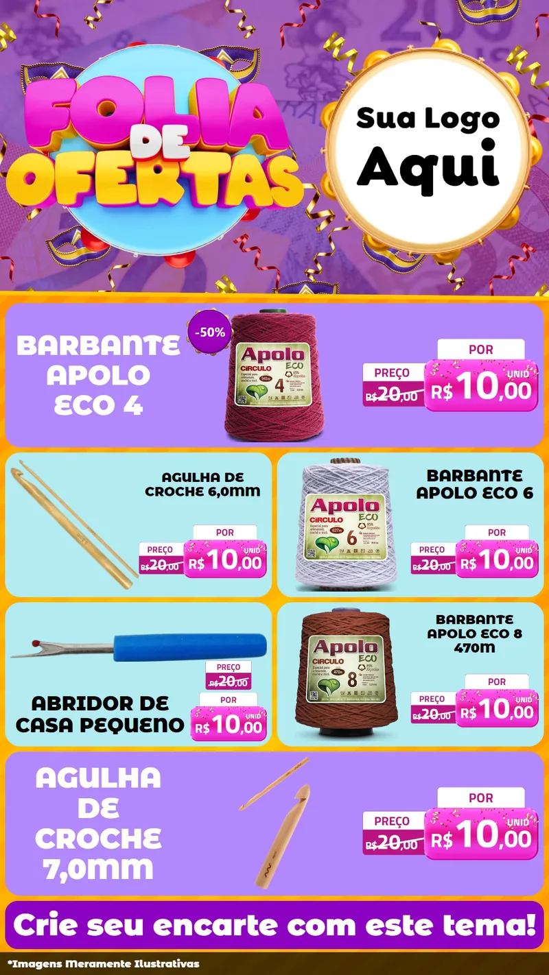 Modelo de TV para TV Vertical com o tema Folia de Ofertas para Armarinho e Aviamentos