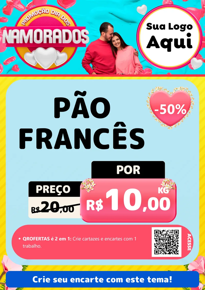 Modelo de Cartaz para Cartaz A4 Vertical com o tema Promoção Dia dos Namorados para Padaria