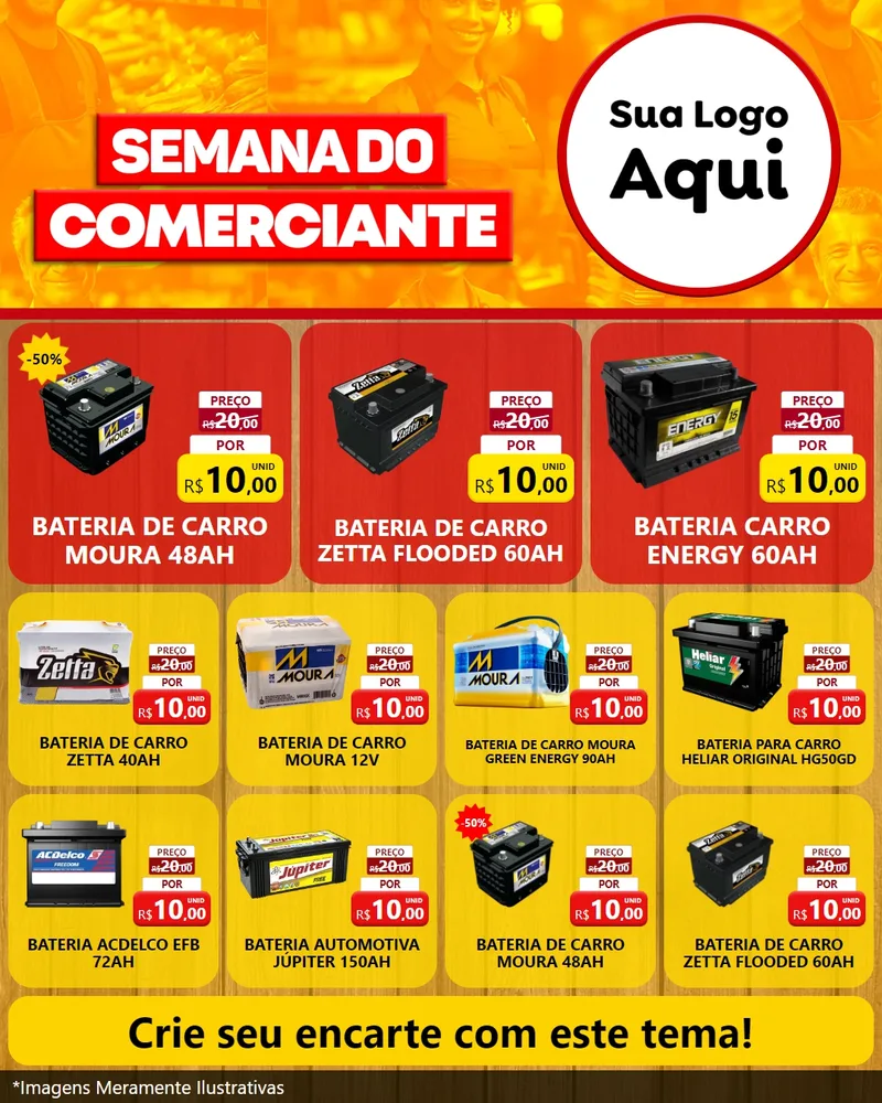 Modelo de Rede Social para Feed Instagram com o tema Semana do Comerciante para Baterias Elétricas