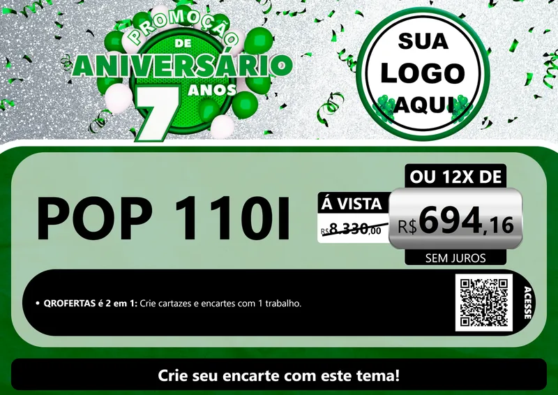 Modelo de Cartaz para Cartaz A4 Horizontal com o tema Promoção de Aniversário - 7 Anos para Concessionaria de Motos