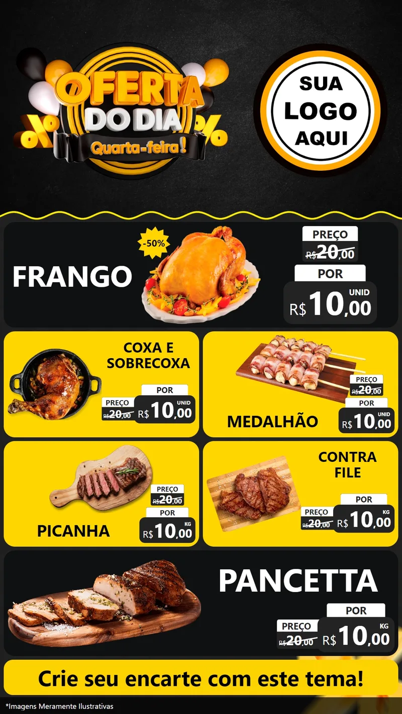 Modelo de TV para TV Vertical com o tema Oferta do Dia - Quarta Feira! para Assados