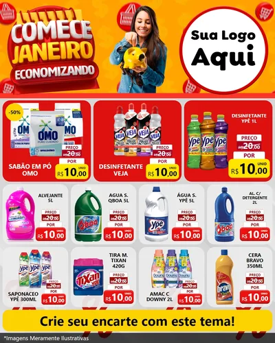 Modelo de Rede Social para Feed Instagram com o tema Comece Janeiro Economizando para Produtos de Limpeza