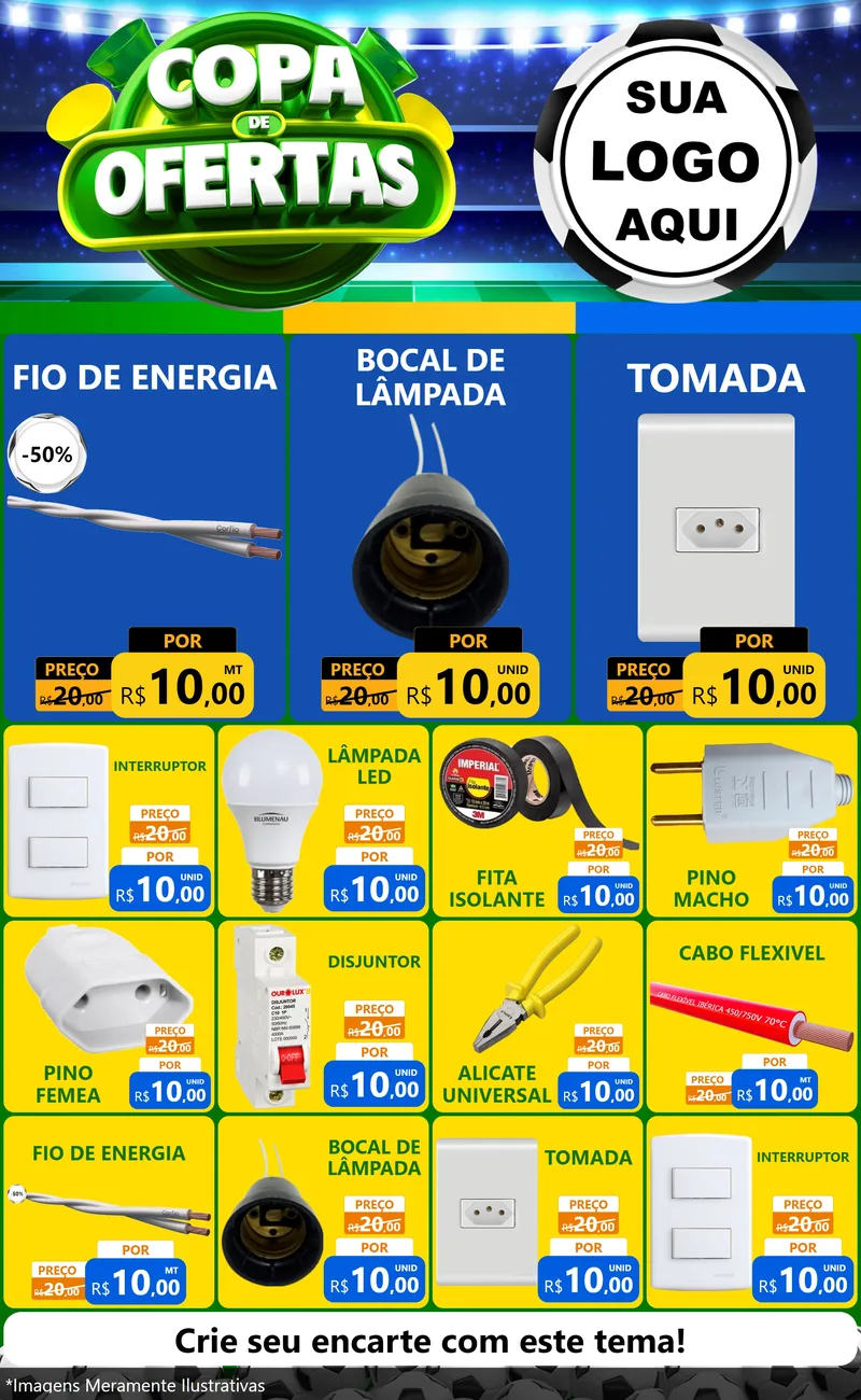Modelo de Encarte para Encarte Grande com o tema Copa de Ofertas para Materiais Elétricos