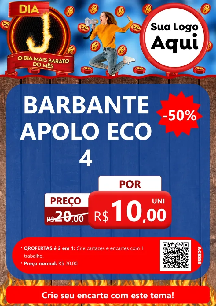 Modelo de Cartaz para Cartaz A4 Vertical com o tema Dia J - O Dia Mais Barato Do Mês para Armarinho e Aviamentos
