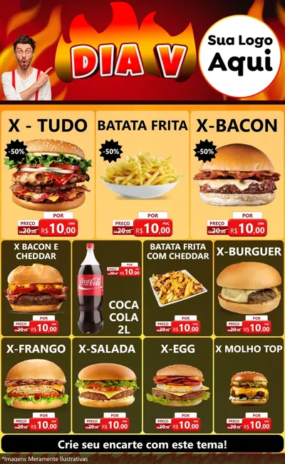 Modelo de Encarte para Encarte Grande com o tema Dia V para Hamburgueria