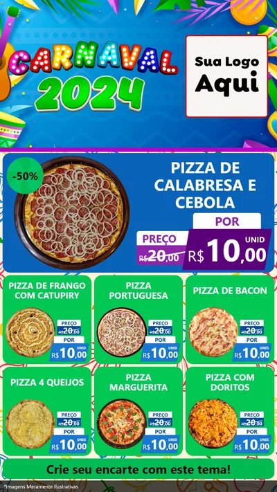 Modelo de Rede Social para Stories com o tema Carnaval 2027 para Pizzaria