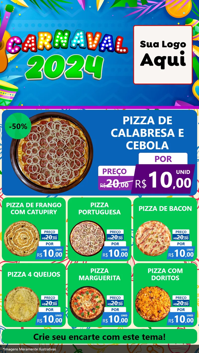 Modelo de Rede Social para Stories com o tema Carnaval 2027 para Pizzaria