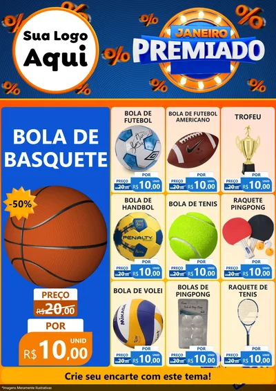 Modelo de Encarte para Encarte A4 Vertical com o tema Janeiro Premiado para Artigos Esportivos