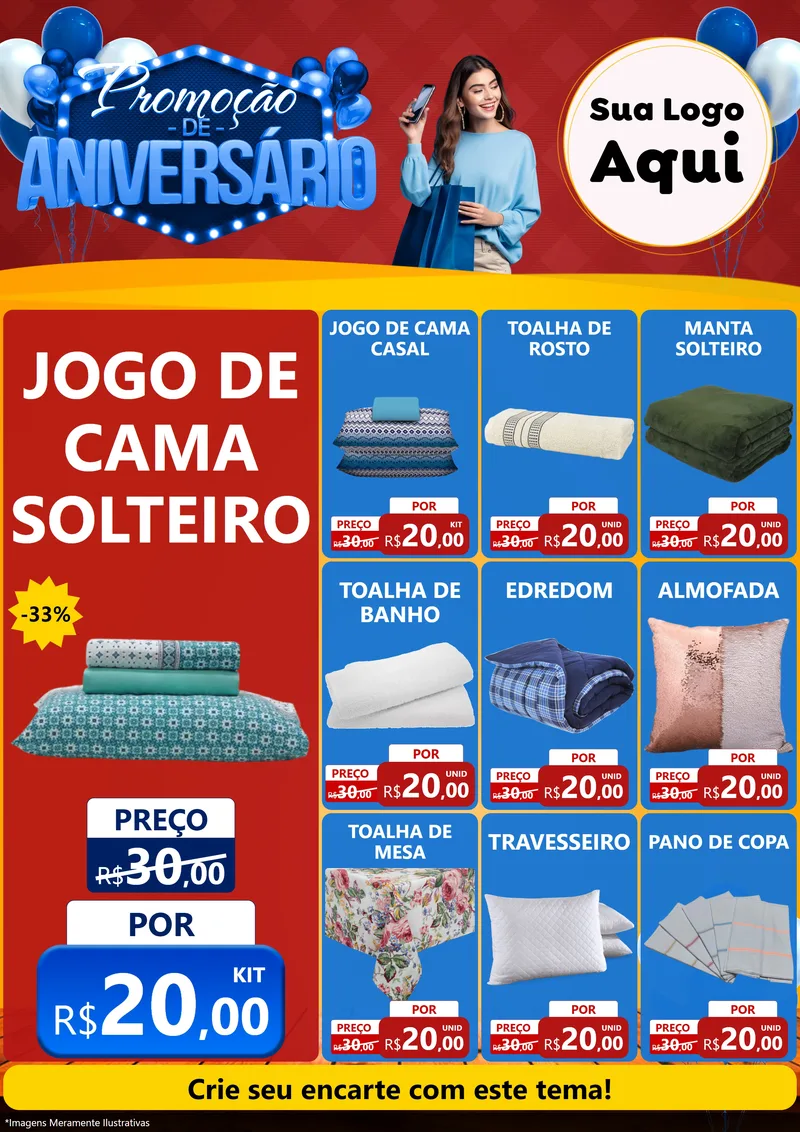 Modelo de Encarte para Encarte A4 Vertical com o tema Promoção de Aniversário para Cama, Mesa e Banho