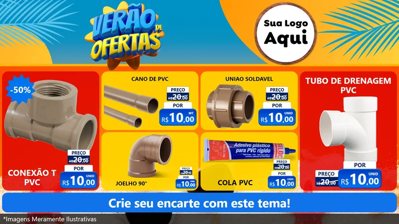 Modelo de TV para TV Horizontal com o tema Verão de Ofertas para Tubos e conexões