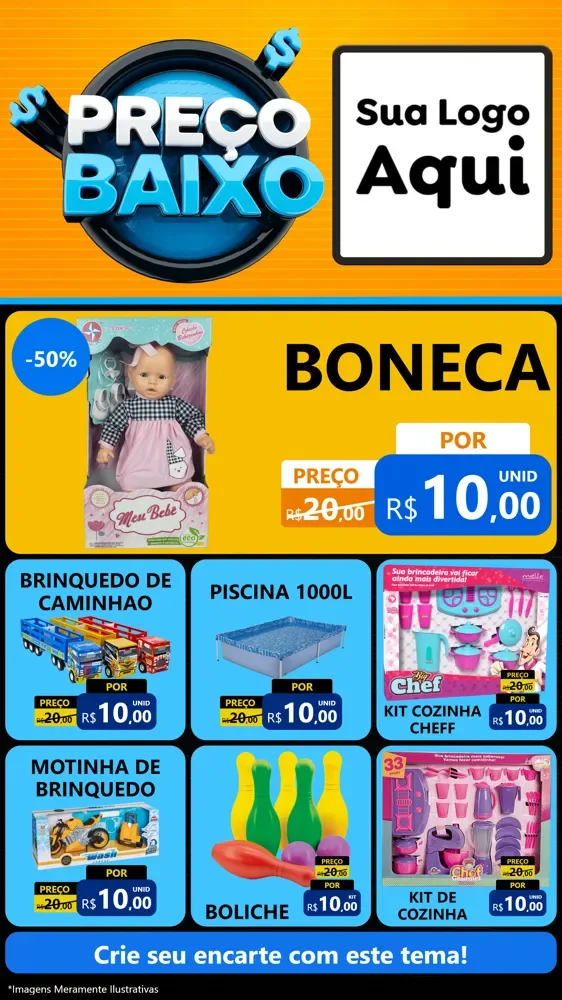 Modelo de Rede Social para Stories com o tema Preço Baixo para Brinquedos