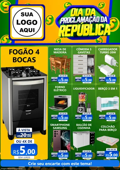 Modelo de Encarte para Encarte A4 Vertical com o tema Dia Da Proclamação da República para Móveis e Eletro