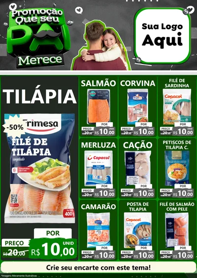Modelo de Encarte para Encarte A4 Vertical com o tema Promoção Que seu Pai Merece para Peixaria