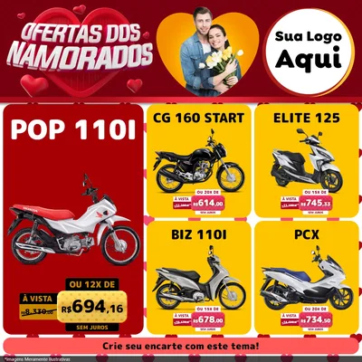 Modelo de Rede Social para Feed Facebook com o tema Ofertas Dos Namorados para Concessionaria de Motos