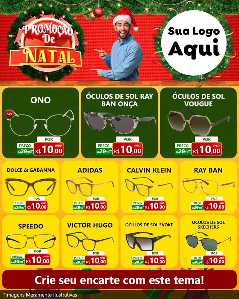 Modelo de Rede Social para Feed Instagram com o tema Promoção de Natal para Óticas