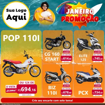 Modelo de Rede Social para Feed Facebook com o tema Janeiro de Promoção para Concessionaria de Motos