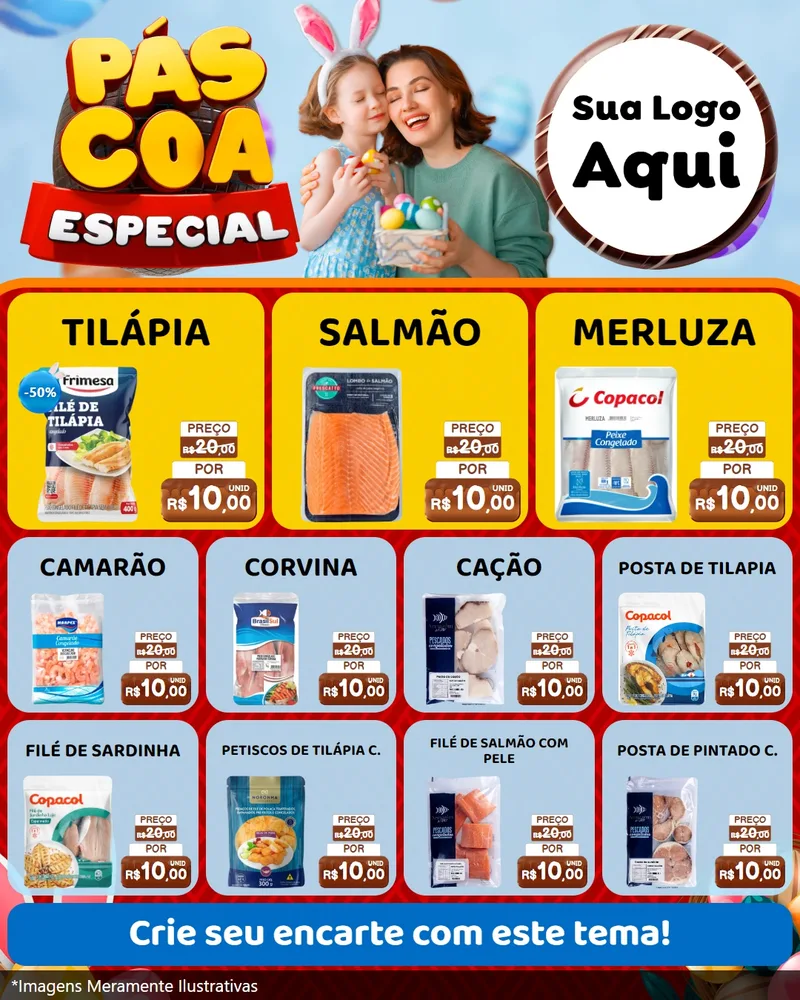 Modelo de Rede Social para Feed Instagram com o tema Páscoa Especial para Peixaria