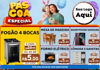 Modelo de Encarte para Encarte A4 Horizontal com o tema Páscoa Especial para Móveis e Eletro