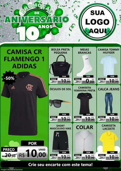 Modelo de Encarte para Encarte A4 Vertical com o tema Promoção de Aniversário - 10 Anos para Roupas e acessórios