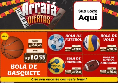 Modelo de Encarte para Encarte A4 Horizontal com o tema Arraiá de Ofertas - Junina para Artigos Esportivos