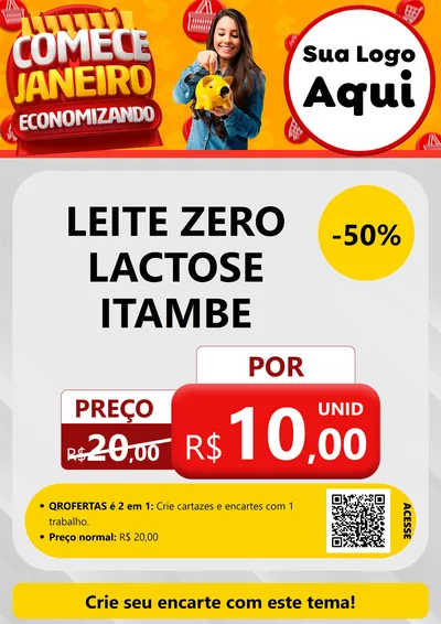 Modelo de Cartaz para Cartaz A4 Vertical com o tema Comece Janeiro Economizando para Frios e Laticínios