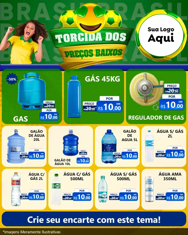 Modelo de Rede Social para Feed Instagram com o tema Torcida dos Preços Baixos - Copa para Água e gás
