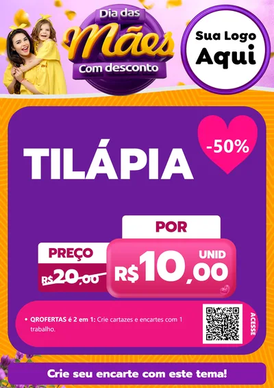 Modelo de Cartaz para Cartaz A4 Vertical com o tema Dia das Mães com Desconto para Peixaria