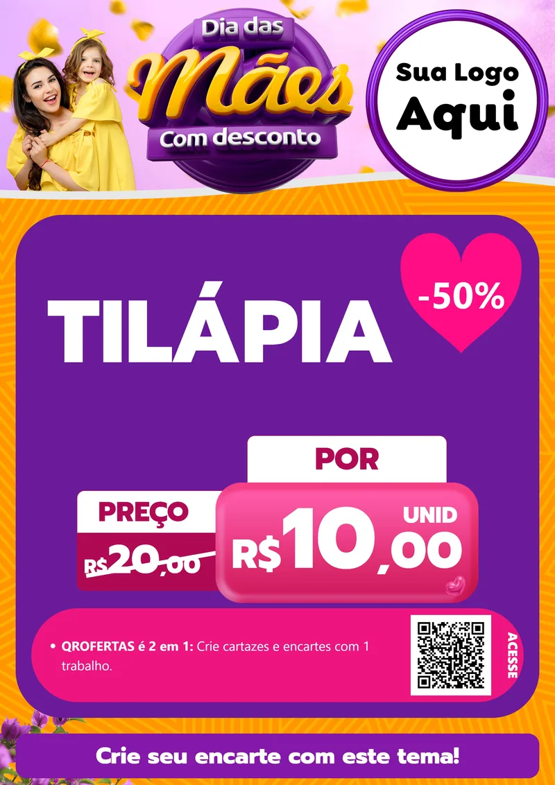 Modelo de Cartaz para Cartaz A4 Vertical com o tema Dia das Mães com Desconto para Peixaria