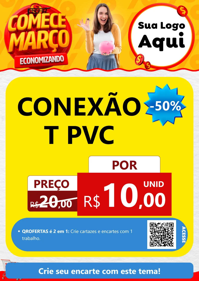 Modelo de Cartaz para Cartaz A4 Vertical com o tema Comece Março Economizando para Tubos e conexões