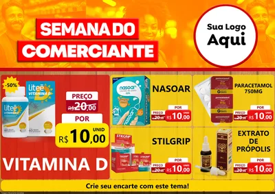 Modelo de Encarte para Encarte A4 Horizontal com o tema Semana do Comerciante para Farmácia