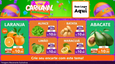Modelo de TV para TV Horizontal com o tema Pré-Carnaval Com Economia para Hortifrúti