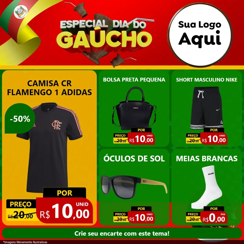 Modelo de Rede Social para Feed Facebook com o tema Especial Dia do Gaúcho para Roupas e acessórios