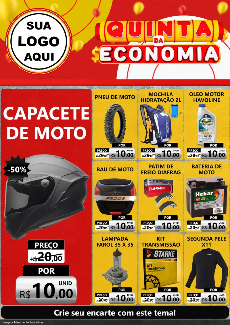 Modelo de Encarte para Encarte A4 Vertical com o tema Quinta da Economia para Moto peças