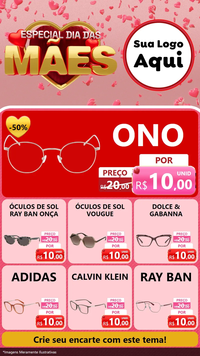 Modelo de Rede Social para Stories com o tema Especial Dia Das Mães para Óticas
