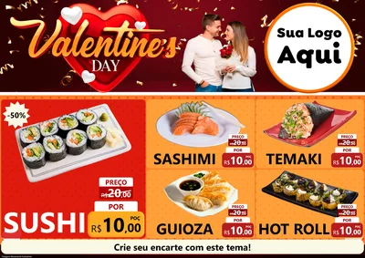 Modelo de Encarte para Encarte A4 Horizontal com o tema Valentine's Day para Comida japonesa
