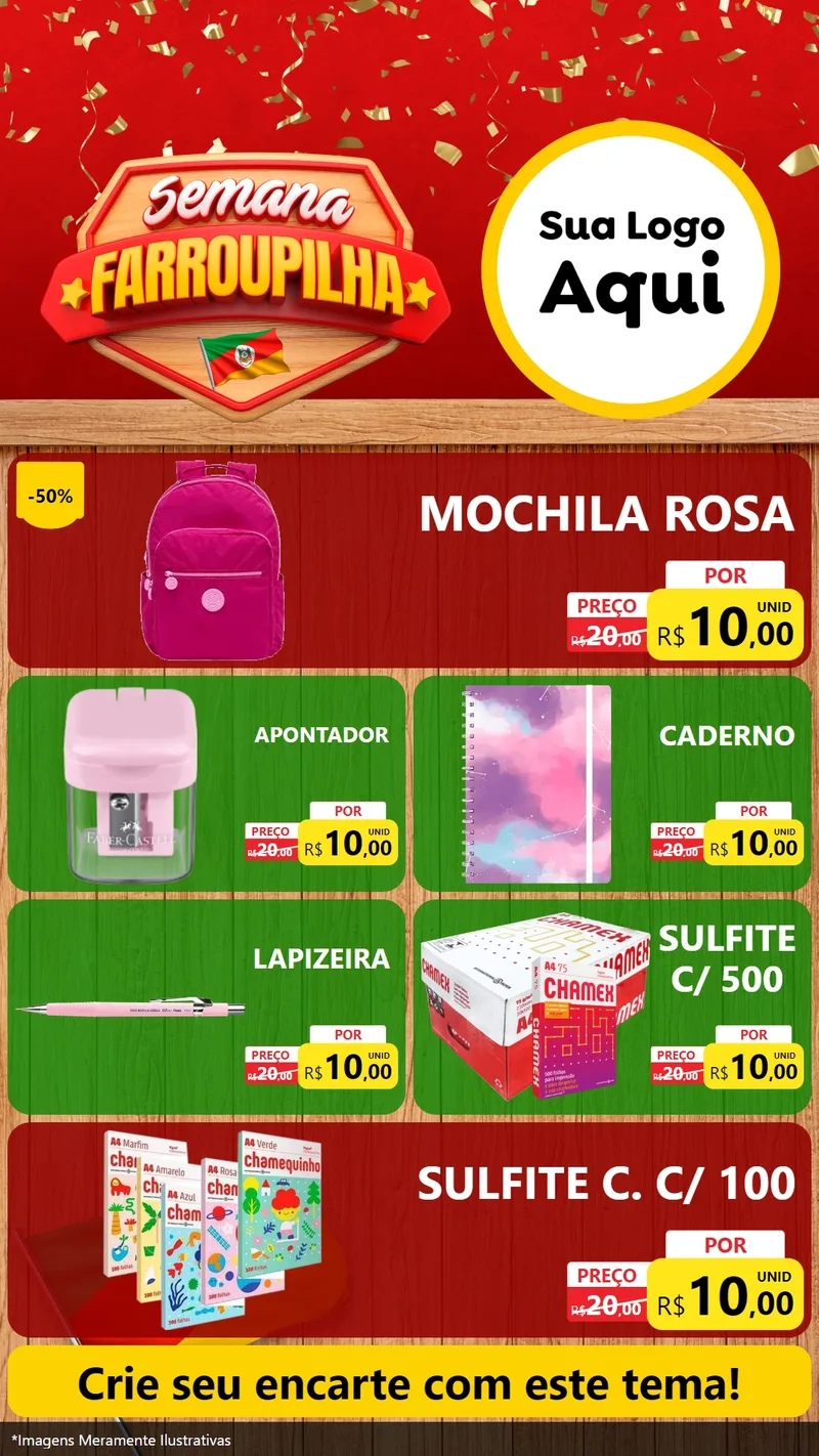 Modelo de TV para TV Vertical com o tema Semana Farroupilha para Papelaria