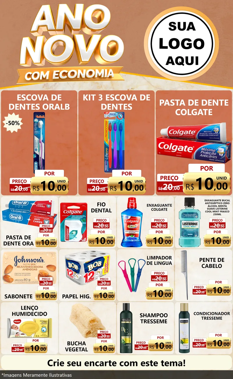 Modelo de Encarte para Encarte Grande com o tema Ano Novo Com Economia para Higiene Pessoal