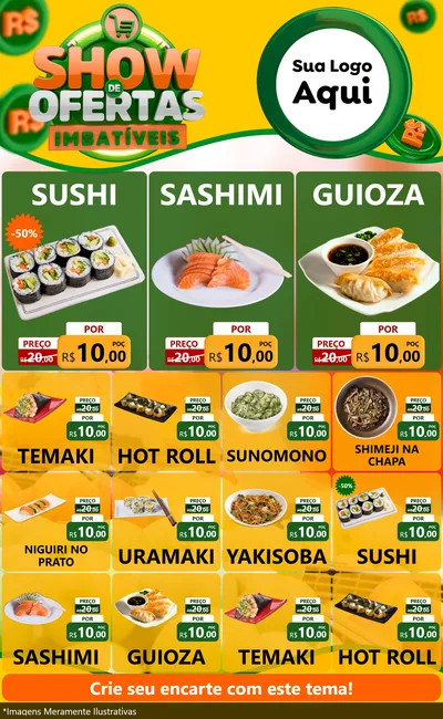 Modelo de Encarte para Encarte Grande com o tema Show de Ofertas Imbatíveis para Comida japonesa