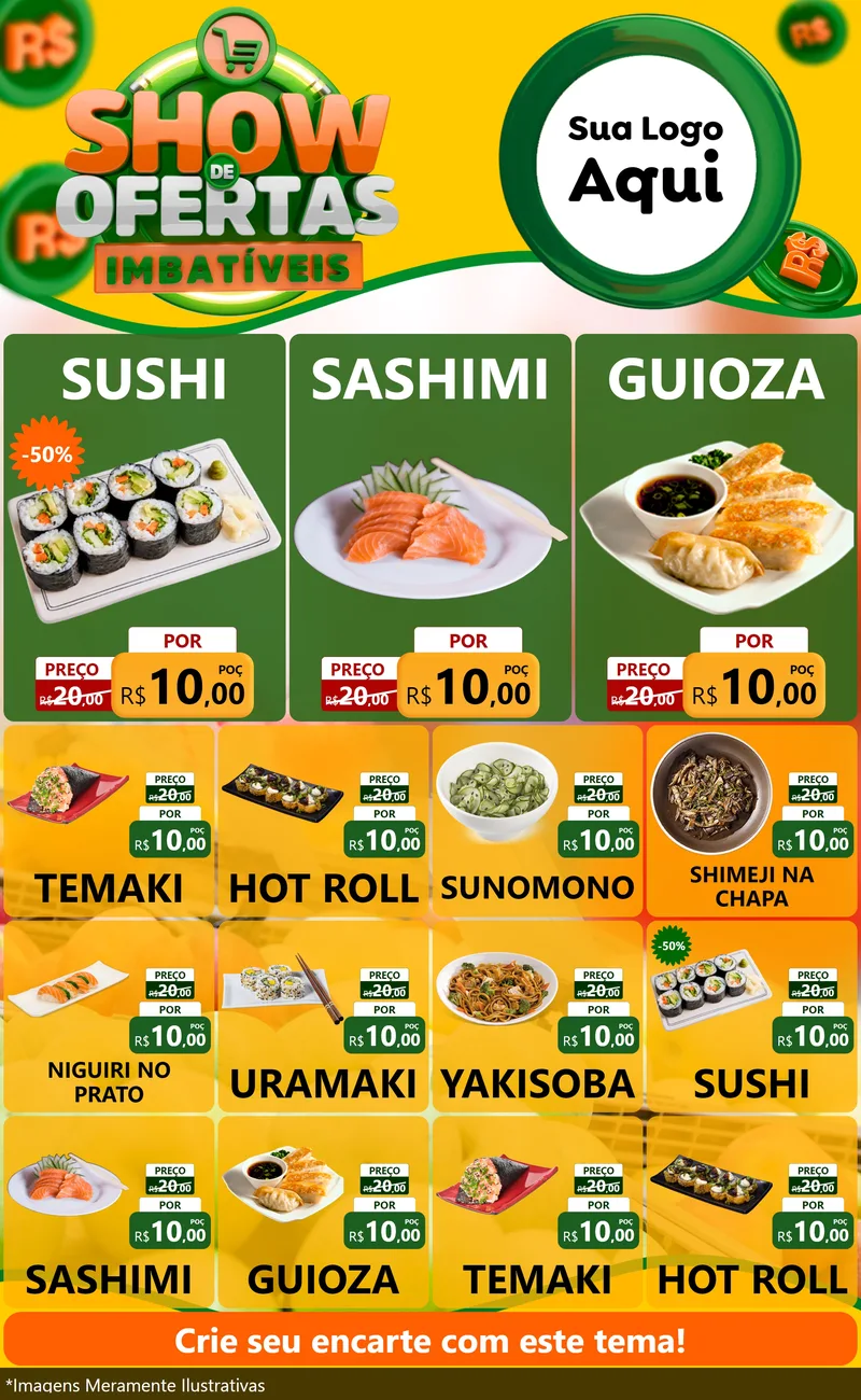 Modelo de Encarte para Encarte Grande com o tema Show de Ofertas Imbatíveis para Comida japonesa