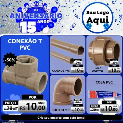 Modelo de Rede Social para Feed Facebook com o tema Promoção de Aniversário - 15 Anos para Tubos e conexões