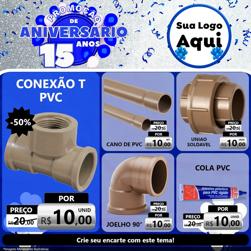 Modelo de Rede Social para Feed Facebook com o tema Promoção de Aniversário - 15 Anos para Tubos e conexões