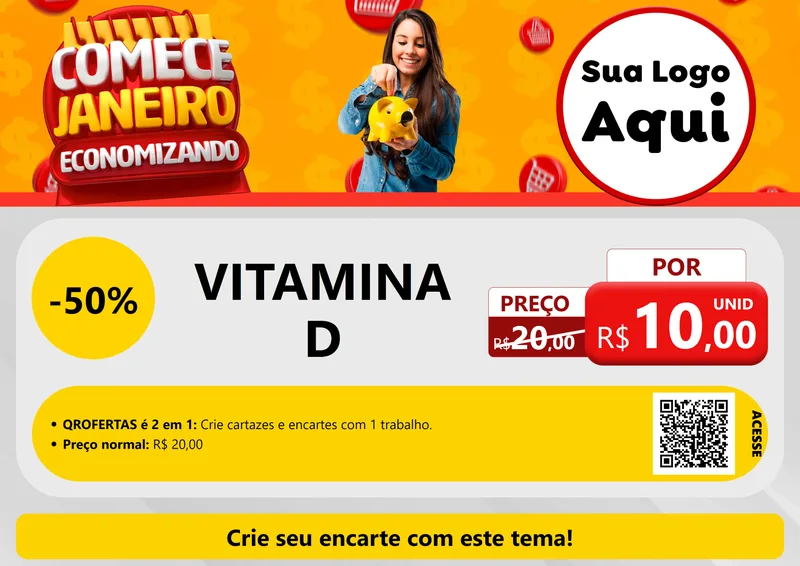 Modelo de Cartaz para Cartaz A4 Horizontal com o tema Comece Janeiro Economizando para Farmácia
