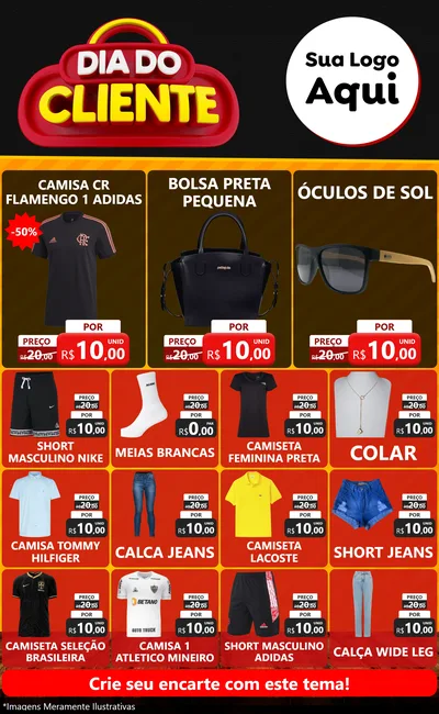 Modelo de Encarte para Encarte Grande com o tema Dia do Cliente para Roupas e acessórios