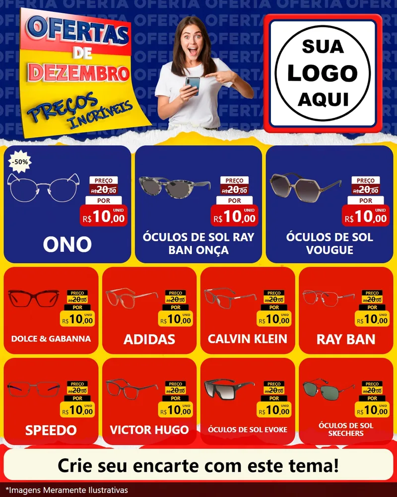 Modelo de Rede Social para Feed Instagram com o tema Ofertas de Dezembro - Preços Incríveis para Óticas