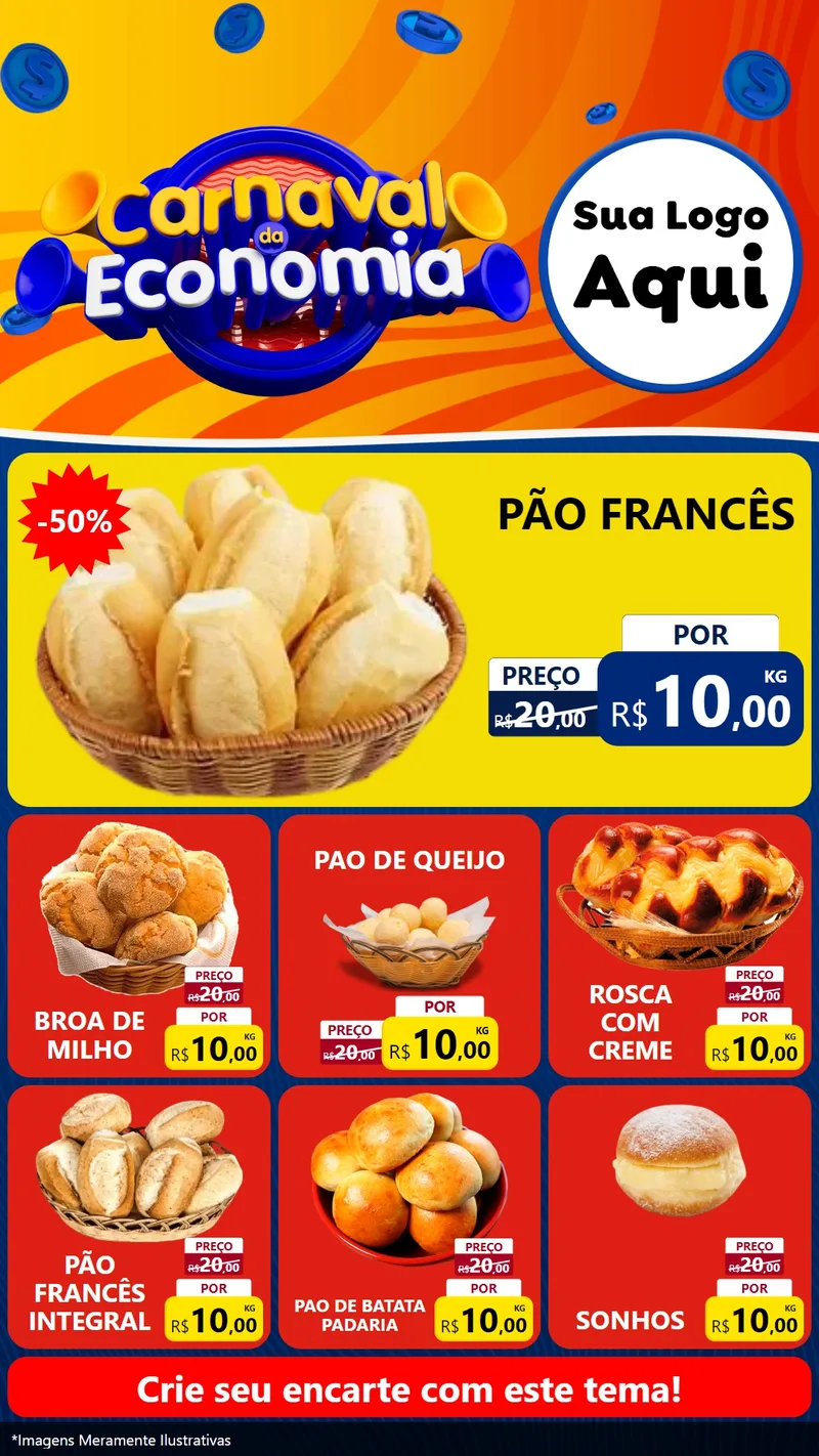 Modelo de Rede Social para Stories com o tema Carnaval da Economia para Padaria