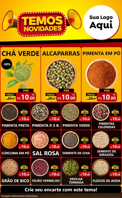 Modelo de Encarte para Encarte Grande com o tema Temos Novidades para Produtos Naturais
