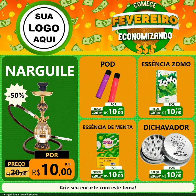 Modelo de Rede Social para Feed Facebook com o tema Comece Fevereiro Economizando para Tabacaria